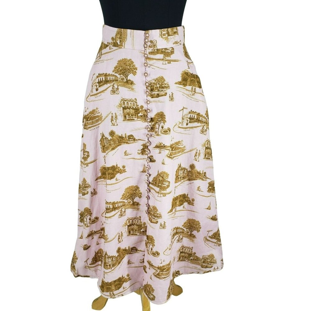 Zimmermann Pink and Gold A-Line Skirt
